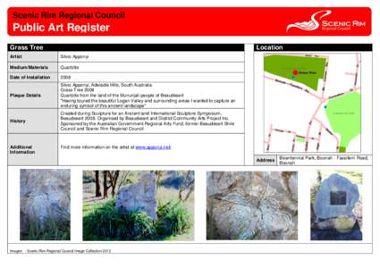 Scenic Rim Regional Council  Public Art Register Grass Tree  Location