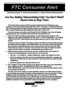 FTC Consumer Alert Federal Trade Commission ■  Bureau of Consumer Protection