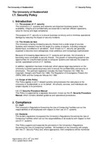 Microsoft Word - HuddersfieldUniversityI T SecurityPolicy UTLC approved 0707 upd 0309.doc