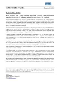 COMUNICATO STAMPA  Lugano, PKB consolida i risultati Ricavi in leggero calo a causa soprattutto del cambio EUR/CHF e del riorientamento