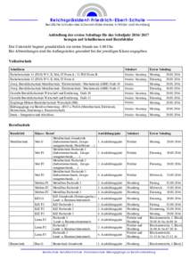 Reichspräsident-Friedrich-Ebert-Schule Berufliche Schulen des Schwalm-Eder-Kreises in Fritzlar und Homberg Aufstellung der ersten Schultage für das Schuljahrbezogen auf Schulformen und Berufsfelder Der Unte