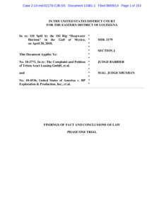 Case 2:10-md[removed]CJB-SS Document[removed]Filed[removed]Page 1 of 153  IN THE UNITED STATES DISTRICT COURT FOR THE EASTERN DISTRICT OF LOUISIANA In re: Oil Spill by the Oil Rig “Deepwater * Horizon” in the Gulf of 