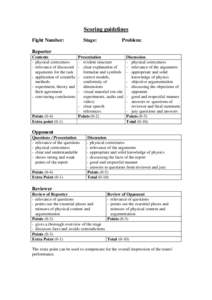 Scoring guidelines Fight Number: Stage:  Problem: