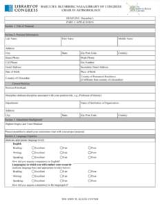 Application form for the Baruch S. Blumberg NASA/Library of Congress Chair in Astrobiology at The John W. Kluge Center at the Library of Congress