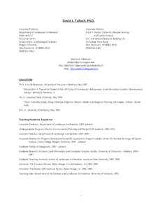 David L. Tulloch, Ph.D. Associate Professor Department of Landscape Architecture Blake Hall[removed]Lipman Drive School of Env. and Biological Sciences