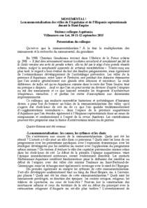 MONUMENTAL ! La monumentalisation des villes de l’Aquitaine et de l’Hispanie septentrionale durant le Haut-Empire Sixième colloque Aquitania Villeneuve-sur-Lot, [removed]septembre 2015 Présentation du colloque