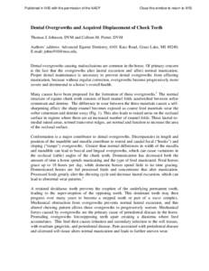 Dental Overgrowths and Acquired Displacement of Cheek Teeth by T.J. Johnson and C.M. Porter - AAEP Focus 2006