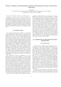 Friction, Adhesion, and Deformation: Dynamic Measurements with the Atomic Force Microscope Phil Attard Ian Wark Research Institute, University of South Australia, Mawson Lakes SA 5095 Australia (J. Adhesion Sci. Technol.