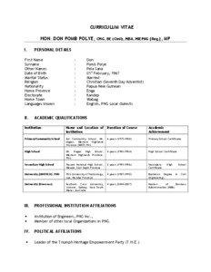 CURRICULUM VITAE HON. DON POMB POLYE, I.