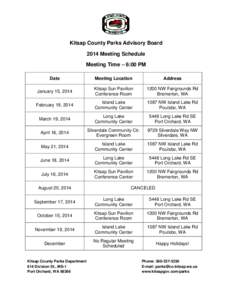 2014 Kitsap County Parks Advisory Board Meeting Schedule