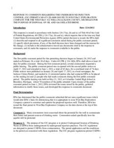 West Bay Class II Injection Well Response to Comments