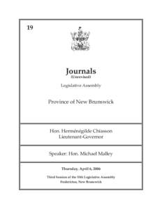 19  Journals (Unrevised)  Legislative Assembly