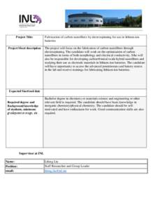 Project Title:  Project Short description Fabrication of carbon nanofibers by electrospinning for use in lithium-ion batteries