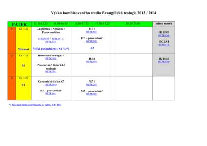 Výuka kombinovaného studia Evangelická teologie – bakalářské