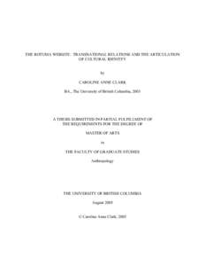 THE ROTUMA WEBSITE: TRANSNATIONAL RELATIONS AND THE ARTICULATION OF CULTURAL IDENTITY by CAROLINE ANNE CLARK BA., The University of British Columbia, 2003