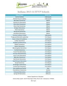 Indiana[removed]FFVP Schools School Name Central Catholic Christel House Academy Beardsley Elementary Hawthorne Elementary