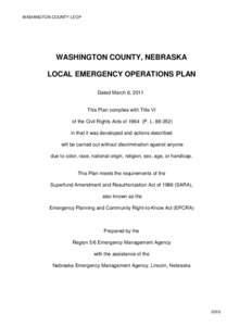 WASHINGTON COUNTY LEOP  WASHINGTON COUNTY, NEBRASKA LOCAL EMERGENCY OPERATIONS PLAN Dated March 8, 2011