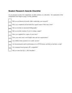 New York State Archvies Student Research Awards Checklist