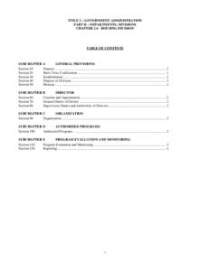 TITLE 2 – GOVERNMENT ADMINISTRATION PART II – DEPARTMENTS; DIVISIONS CHAPTER 2-6 HOUSING DIVISION TABLE OF CONTENTS
