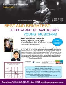 SAN DIEGO SYMPHONYKen-David Masur, conductor  BEST AND BRIGHTEST: