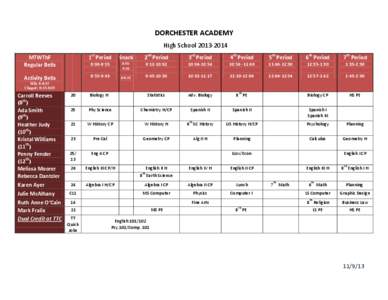 DORCHESTER ACADEMY High School[removed]MTWThF Regular Bells  1st Period