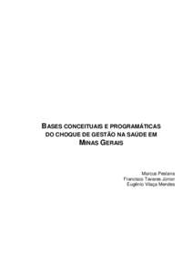 BASES CONCEITUAIS E PROGRAMÁTICAS DO CHOQUE DE GESTÃO NA SAÚDE EM MINAS GERAIS Marcus Pestana Francisco Tavares Júnior