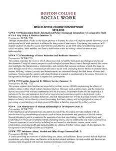 Boston College School of Social Work MSWMSW Elective Course Descriptions