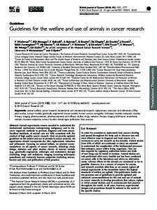 Guidelines for the welfare and use of animals in cancer research
