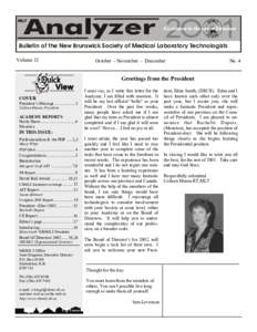 Bulletin of the New Brunswick Society of Medical Laboratory Technologists Volume 32 October - November - December  No. 4