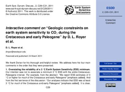 Earth Syst. Dynam. Discuss., 2, C29–C31, 2011 www.earth-syst-dynam-discuss.net/2/C29/2011/ © Author(sThis work is distributed under the Creative Commons Attribute 3.0 License.  Earth System