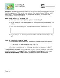 Storm Signals Data Collection Date: ____________ Time: ____________ Initial: ____________