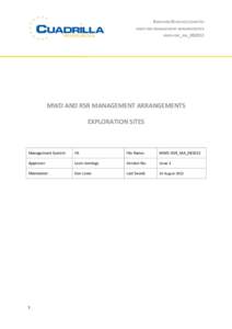 BOWLAND RESOURCES LIMITED MWD-RSR MANAGEMENT ARRANGEMENTS MWD-RSR_MA_082012 MWD AND RSR MANAGEMENT ARRANGEMENTS EXPLORATION SITES