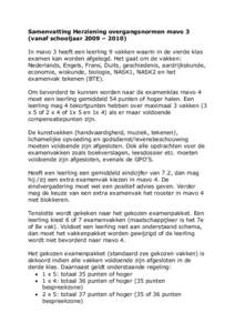 Samenvatting Herziening overgangsnormen mavo 3 (vanaf schooljaar 2009 – 2010) In mavo 3 heeft een leerling 9 vakken waarin in de vierde klas examen kan worden afgelegd. Het gaat om de vakken: Nederlands, Engels, Frans,