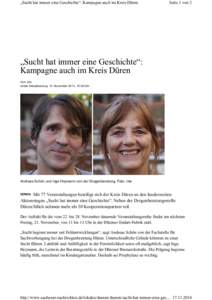 „Sucht hat immer eine Geschichte“: Kampagne auch im Kreis Düren  Seite 1 von 2 „Sucht hat immer eine Geschichte“: Kampagne auch im Kreis Düren