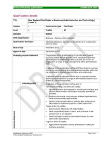 Review of Business qualifications  SUBMISSION DRAFT Qualification details Title