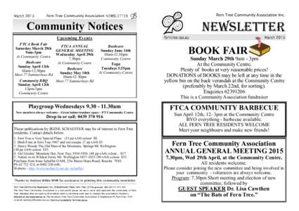 March[removed]Fern Tree Community Association Inc. Fern Tree Community Association NEWSLETTER