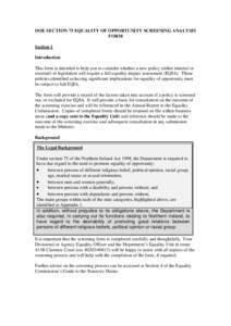 DOE SECTION 75 EQUALITY OF OPPORTUNITY SCREENING ANALYSIS FORM