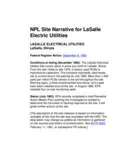 NPL Site Narrative for LaSalle Electric Utilities, NPL, Superfund, US EPA