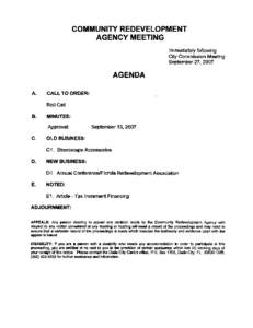 COMMUNITY REDEVELOPMENT  AGENCY MEETING Immediately following City Commission Meeting September[removed]