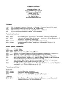 Curriculum Vitae for Rebecca Hubbard, PhD