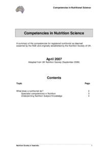 General Competencies in Nutrition Science