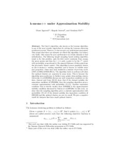 k-means++ under Approximation Stability Manu Agarwal1? , Ragesh Jaiswal2 , and Arindam Pal3?? 1 3