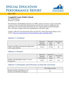 June 1, 2012  Campbell County Public Schools 684 Village Highway Rustburg, VA[removed]The Individuals with Disabilities Education Act (IDEA) requires each state to report to the public