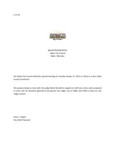 [removed]Special Meeting Notice Baker City Council Baker, Montana