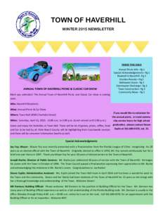 TOWN OF HAVERHILL WINTER 2015 NEWSLETTER INSIDE THIS ISSUE  ANNUAL TOWN OF HAVERHILL PICNIC & CLASSIC CAR SHOW