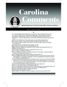 Carolina Comments Published Quarterly by the North Carolina Office of Archives and History Historic Sites Commemorate 140th Anniversary of Index to Volume[removed])