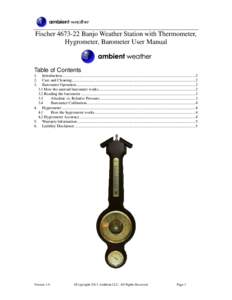 Fischer[removed]Banjo Weather Station with Thermometer, Hygrometer, Barometer User Manual Table of Contents 1. 2.