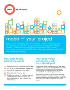 modo + your project At Modo, we’ve been helping Metro Vancouver build a more sustainable region for almost 15 years. We have over a decade of experience working with municipalities, developers, architectural firms and 