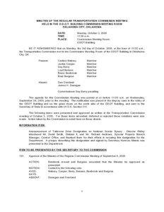 MINUTES OF THE REGULAR TRANSPORTATION COMMISSION MEETING HELD IN THE O.D.O.T. BUILDING COMMISSION MEETING ROOM OKLAHOMA CITY, OKLAHOMA