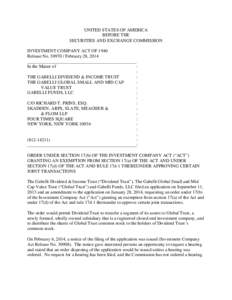 UNITED STATES OF AMERICA BEFORE THE SECURITIES AND EXCHANGE COMMISSION INVESTMENT COMPANY ACT OF 1940 Release NoFebruary 28, 2014 ________________________________________________